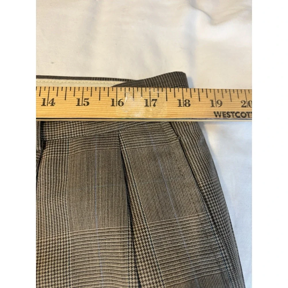 LANDS END Brown Windowpane Wool 2Pc SUIT‎ 44L Pleated Front Pants 36x30
